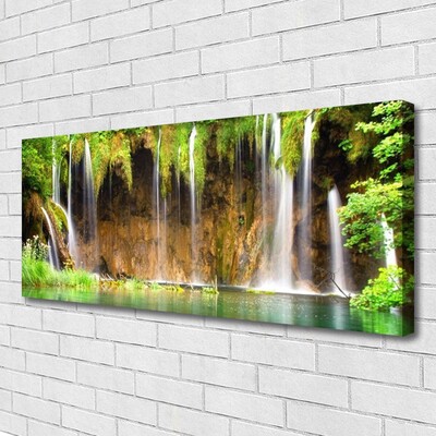 Tableaux sur toile Chute d'eau nature brun vert bleu blanc