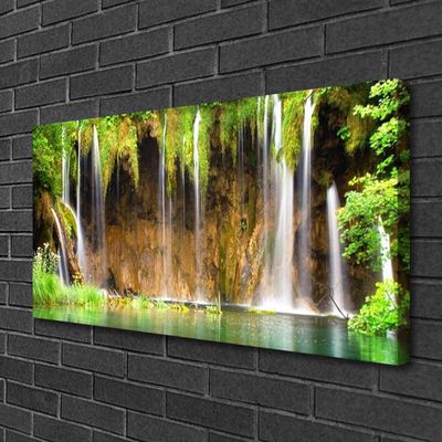 Tableaux sur toile Chute d'eau nature brun vert bleu blanc