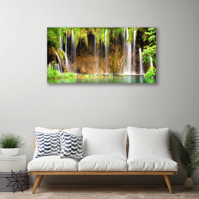 Tableaux sur toile Chute d'eau nature brun vert bleu blanc