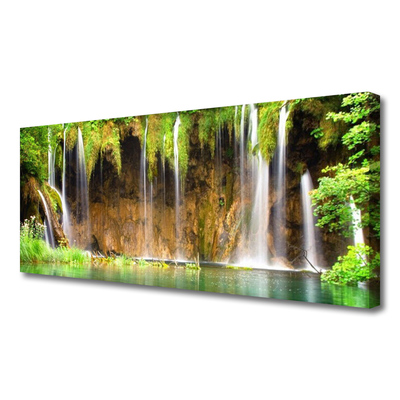 Tableaux sur toile Chute d'eau nature brun vert bleu blanc