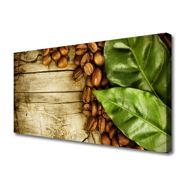 Tableaux sur toile Café en grains feuilles cuisine brun vert