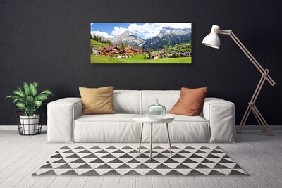 Tableaux sur toile Maisons montagnes paysage brun gris blanc