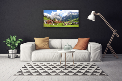 Tableaux sur toile Maisons montagnes paysage brun gris blanc