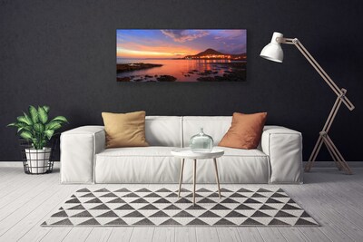 Tableaux sur toile Pierres mer paysage gris violet jaune