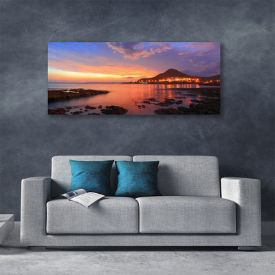 Tableaux sur toile Pierres mer paysage gris violet jaune