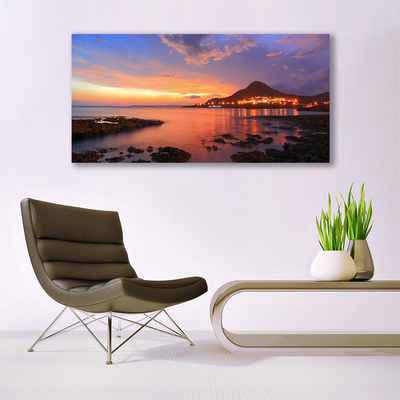 Tableaux sur toile Pierres mer paysage gris violet jaune