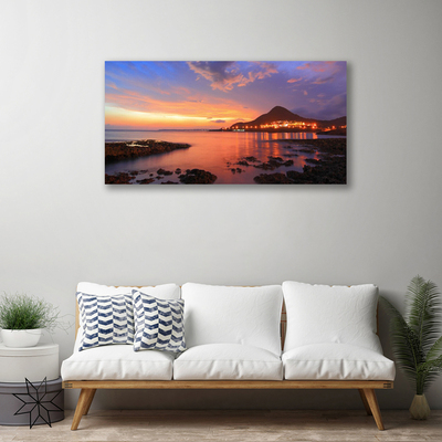 Tableaux sur toile Pierres mer paysage gris violet jaune