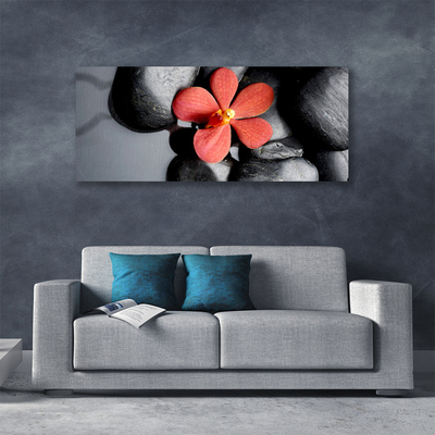 Tableaux sur toile Fleur pierres art rouge gris