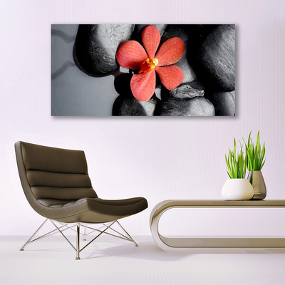 Tableaux sur toile Fleur pierres art rouge gris