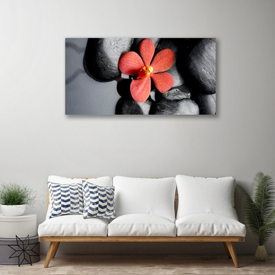 Tableaux sur toile Fleur pierres art rouge gris