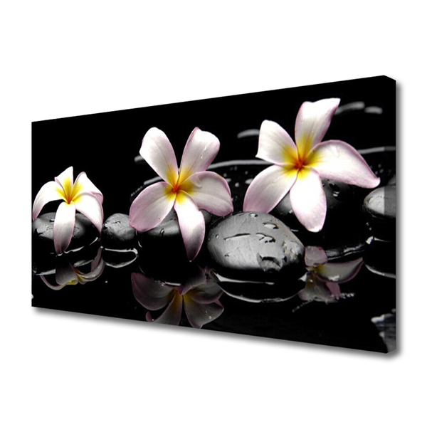 Tableaux sur toile Fleurs pierres floral blanc jaune noir