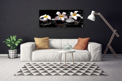 Tableaux sur toile Fleurs pierres floral blanc jaune noir