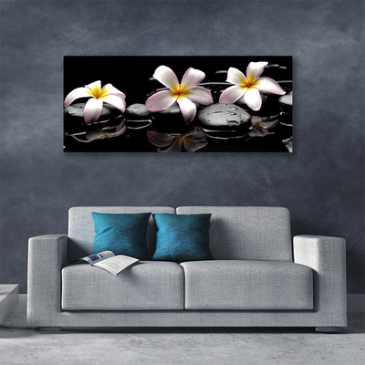 Tableaux sur toile Fleurs pierres floral blanc jaune noir