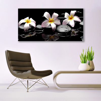 Tableaux sur toile Fleurs pierres floral blanc jaune noir