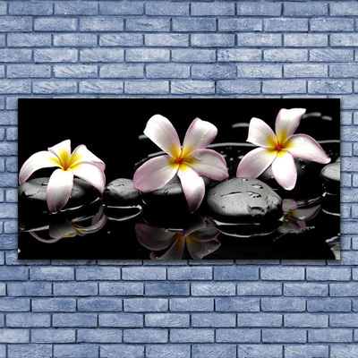 Tableaux sur toile Fleurs pierres floral blanc jaune noir