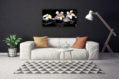 Tableaux sur toile Fleurs pierres floral blanc jaune noir