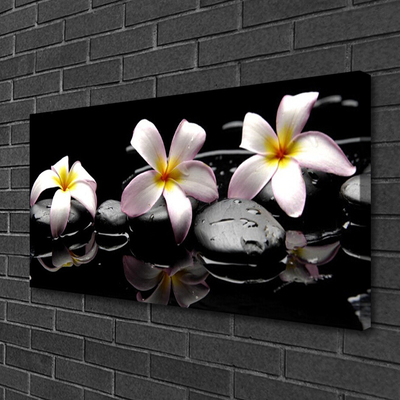 Tableaux sur toile Fleurs pierres floral blanc jaune noir