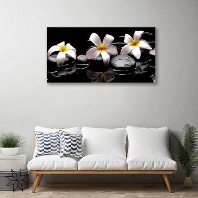 Tableaux sur toile Fleurs pierres floral blanc jaune noir