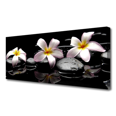 Tableaux sur toile Fleurs pierres floral blanc jaune noir