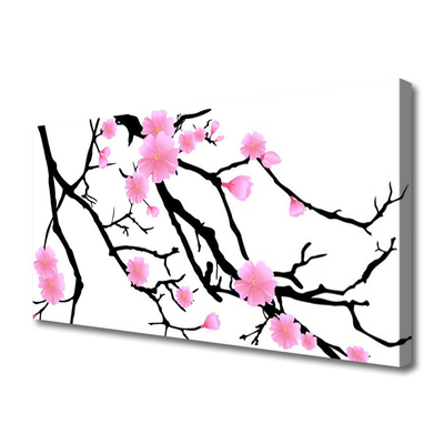 Tableaux sur toile Branches fleurs art brun rose