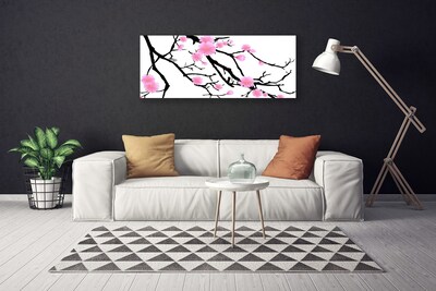 Tableaux sur toile Branches fleurs art brun rose