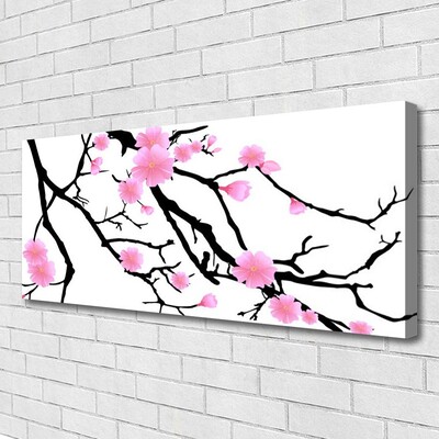 Tableaux sur toile Branches fleurs art brun rose