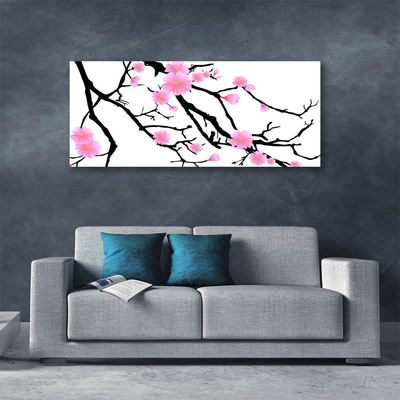 Tableaux sur toile Branches fleurs art brun rose