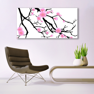 Tableaux sur toile Branches fleurs art brun rose