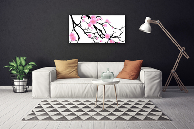 Tableaux sur toile Branches fleurs art brun rose