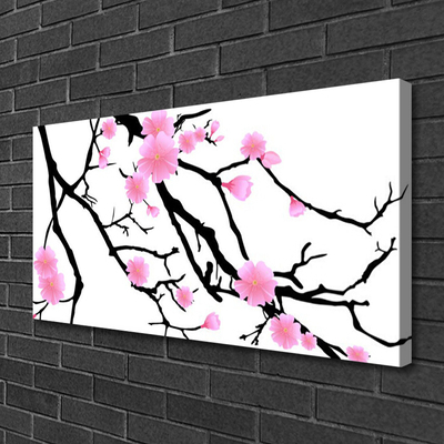 Tableaux sur toile Branches fleurs art brun rose