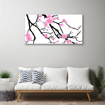 Tableaux sur toile Branches fleurs art brun rose