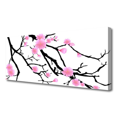 Tableaux sur toile Branches fleurs art brun rose