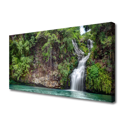 Tableaux sur toile Chute d'eau roche nature blanc bleu gris vert