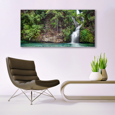 Tableaux sur toile Chute d'eau roche nature blanc bleu gris vert