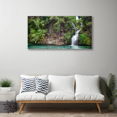 Tableaux sur toile Chute d'eau roche nature blanc bleu gris vert