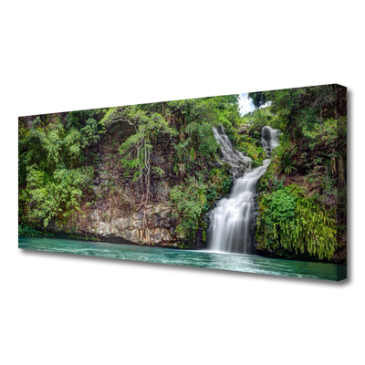 Tableaux sur toile Chute d'eau roche nature blanc bleu gris vert