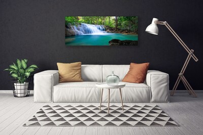 Tableaux sur toile Cascade lac forêt nature bleu brun blanc vert