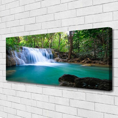 Tableaux sur toile Cascade lac forêt nature bleu brun blanc vert