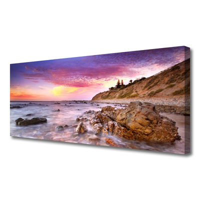 Tableaux sur toile Pierres mer paysage gris violet rose