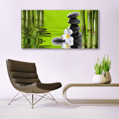 Tableaux sur toile Bambou fleurs pierres art vert noir blanc