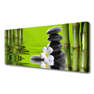 Tableaux sur toile Bambou fleurs pierres art vert noir blanc