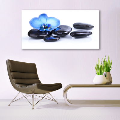 Tableaux sur toile Fleurs pierres art bleu noir