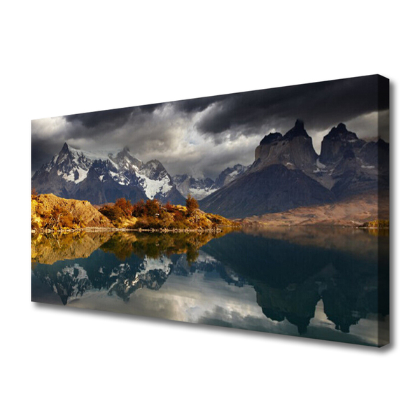 Tableaux sur toile Montagne lac paysage gris jaune blanc