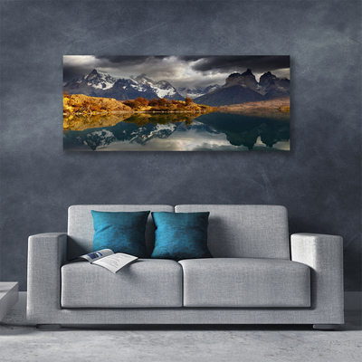 Tableaux sur toile Montagne lac paysage gris jaune blanc
