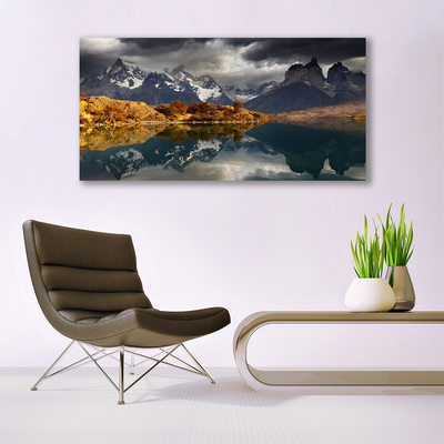 Tableaux sur toile Montagne lac paysage gris jaune blanc