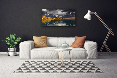 Tableaux sur toile Montagne lac paysage gris jaune blanc