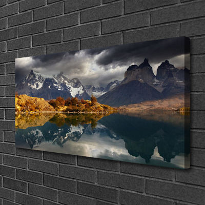 Tableaux sur toile Montagne lac paysage gris jaune blanc