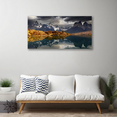 Tableaux sur toile Montagne lac paysage gris jaune blanc