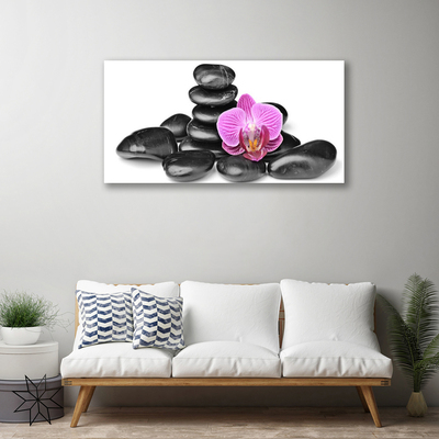 Tableaux sur toile Fleurs pierres art rose noir