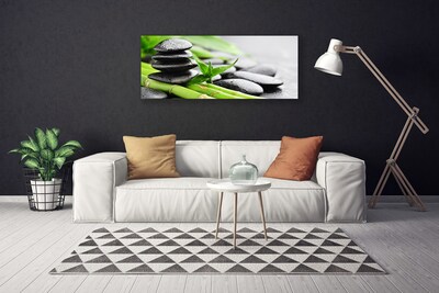 Tableaux sur toile Pierres bambou floral vert noir